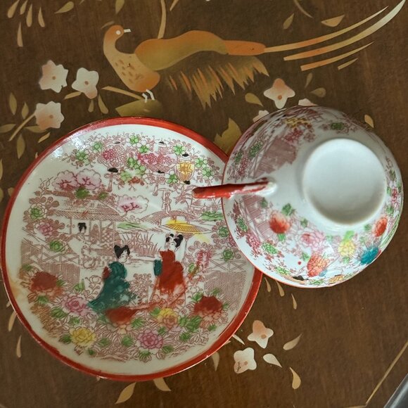 Vintage Japanese Porcelain Tea Cup and Saucer Set | Hand-Painted Oriental Floral - Picture 3 of 4
